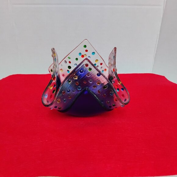 Decorative Colbalt Blue Art Glass Votive / Tea-lite Cup - Picture 1 of 4